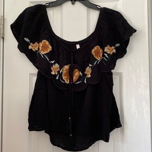 Black Floral Off the Shoulder Top